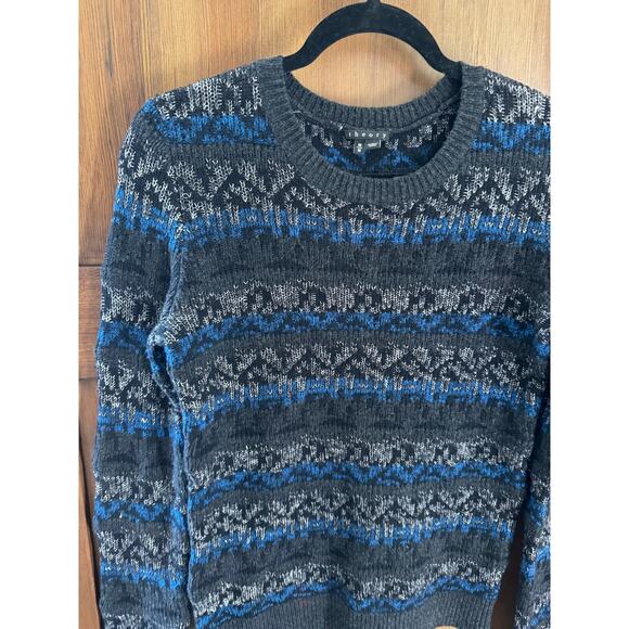 Vintage Theory Wool Blend Crew Neck Sweater Heavy Knit Size Medium Blue Black - Picture 8 of 8